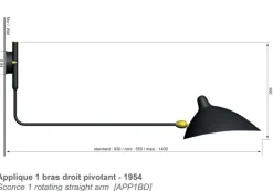 Big Wall Lamp w/1 Rotating Straight Arm af Serge Mouille