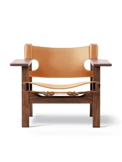 Den Spanske Stol i mørkebrun læder, eg olie af Børge Mogensen