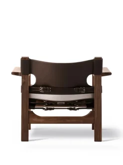 Den Spanske Stol i mørkebrun læder, eg sæbe af Børge Mogensen