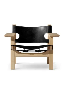 Den Spanske Stol i mørkebrun læder, eg sæbe af Børge Mogensen