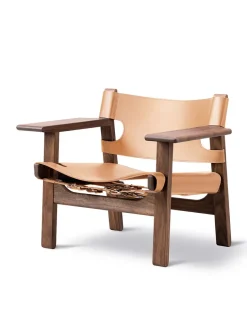 Den Spanske Stol i mørkebrun læder, valnød olie af Børge Mogensen