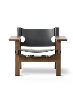 Den Spanske Stol i mørkebrun læder, valnød olie af Børge Mogensen