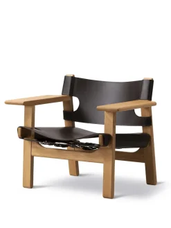 Den Spanske Stol i mørkebrun læder, Røget eg olie af Børge Mogensen