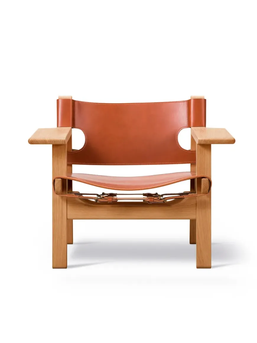 Den Spanske Stol i mørkebrun læder, Røget eg olie af Børge Mogensen