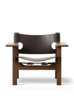 Den Spanske Stol i naturfarvet læder, valnød olie af Børge Mogensen