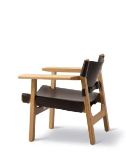 Den Spanske Stol i naturfarvet læder, eg olie af Børge Mogensen