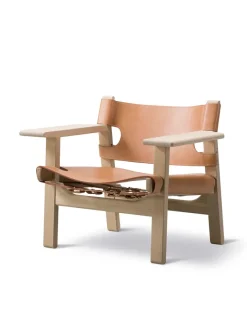 Den Spanske Stol i naturfarvet læder, eg olie af Børge Mogensen