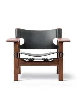 Den Spanske Stol i sort læder, valnød olie af Børge Mogensen