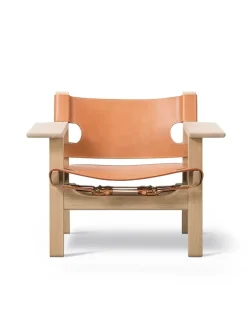 Den Spanske Stol i sort læder, valnød olie af Børge Mogensen