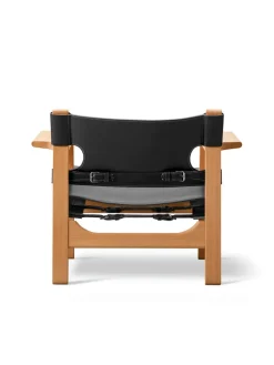 Den Spanske Stol i sort læder, valnød olie af Børge Mogensen