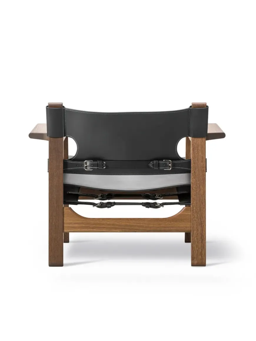 Den Spanske Stol i sort læder, valnød olie af Børge Mogensen