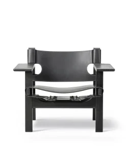 Den Spanske Stol i sort læder, eg sort lak af Børge Mogensen