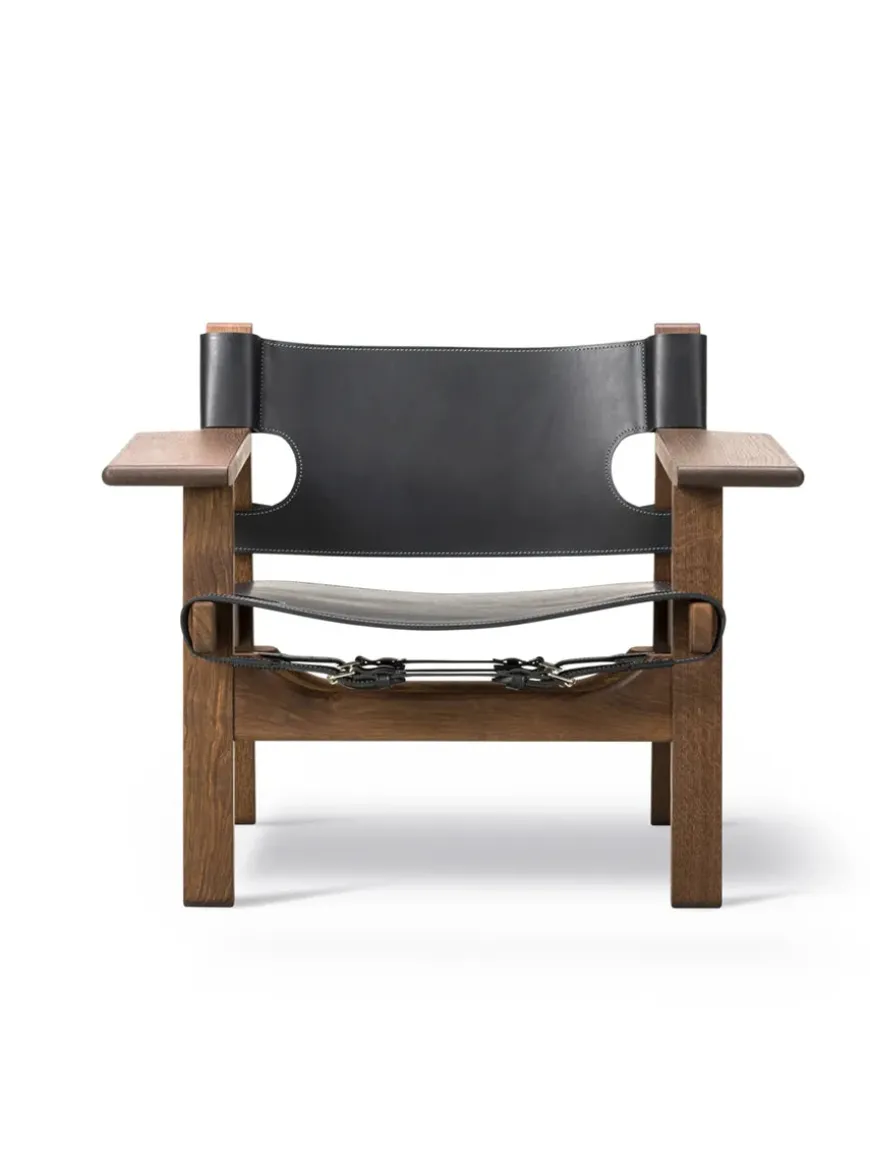 Den Spanske Stol i sort læder, røget eg olie af Børge Mogensen