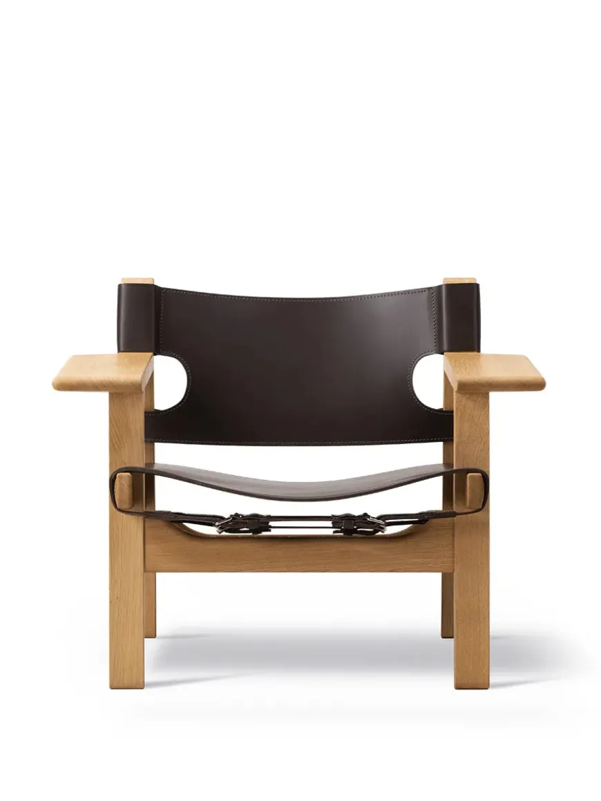 Den Spanske Stol i sort læder, røget eg olie af Børge Mogensen