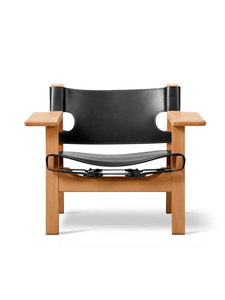 Den Spanske Stol i sort læder, røget eg olie af Børge Mogensen