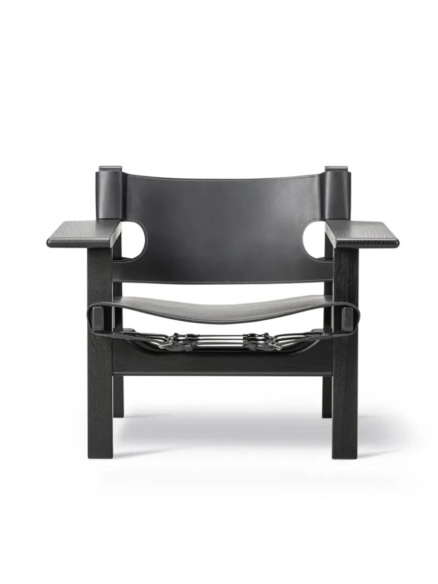 Den Spanske Stol i sort læder, røget eg olie af Børge Mogensen