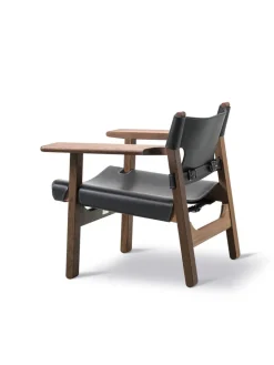 Den Spanske Stol i sort læder, eg olie af Børge Mogensen