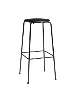 Dot Høj Barstol m. 4 ben, sort stel/sort læder af Arne Jacobsen