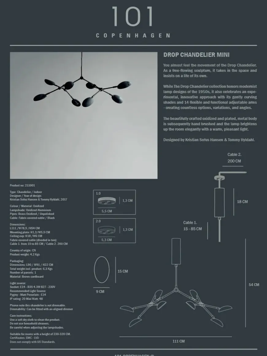 Drop Chandelier, mini oxidized fra 101 Copenhagen
