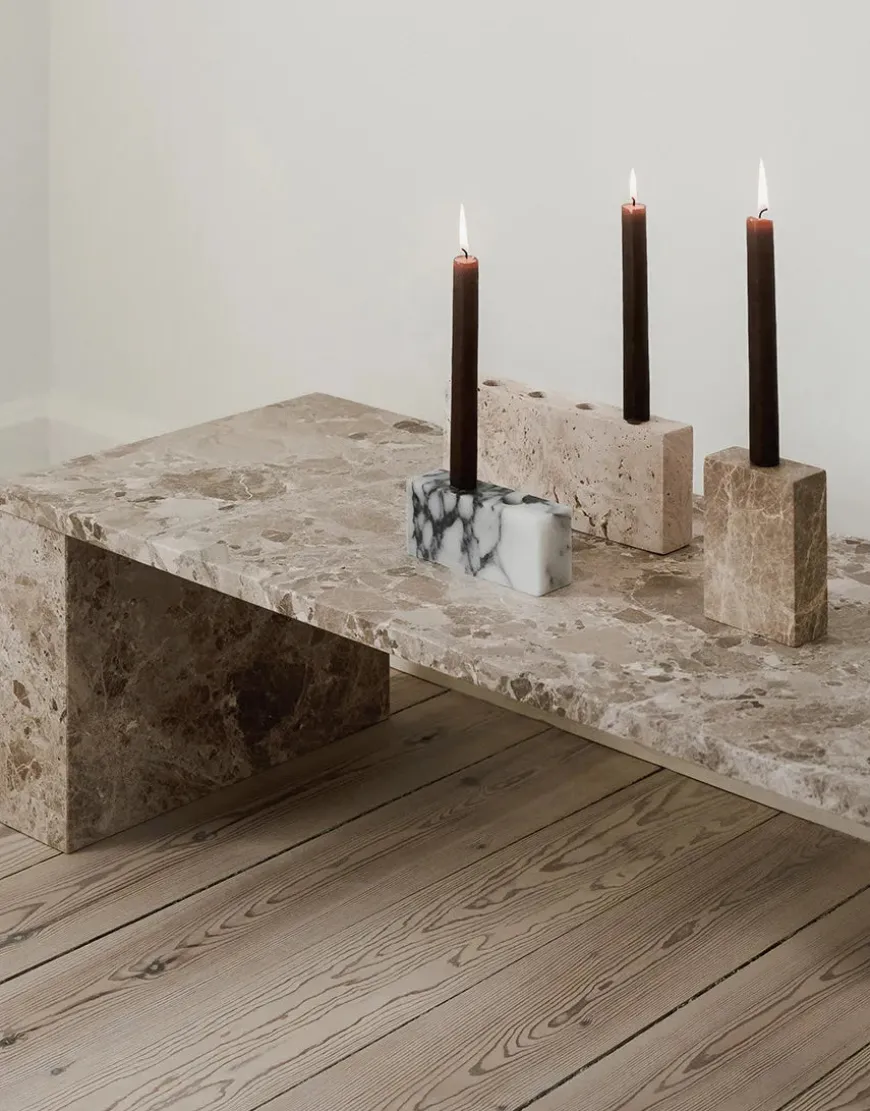 Epode Lysestage 14 cm, travertin silver fra Wabi Sabi Nordic