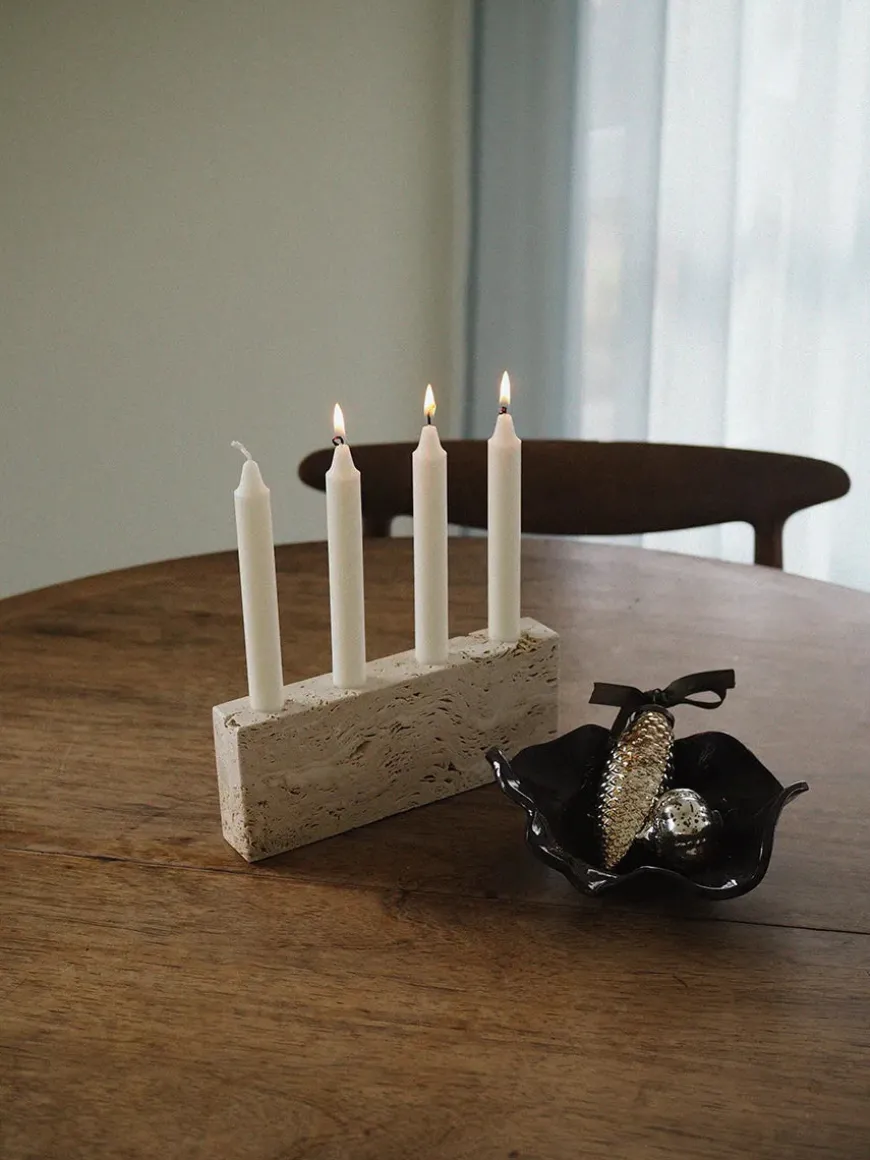 Epode Lysestage 25 cm, travertin silver fra Wabi Sabi Nordic