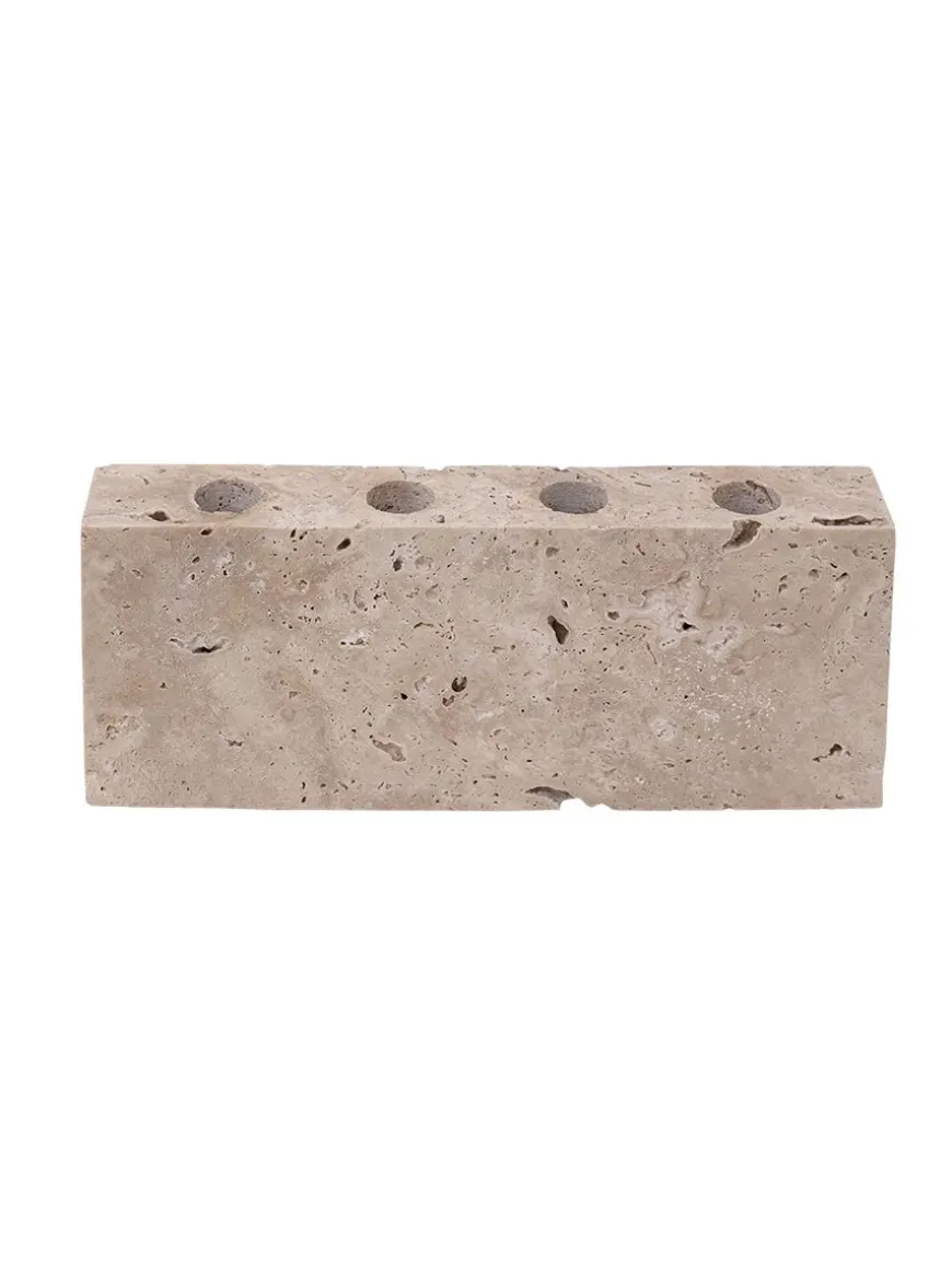 Epode Lysestage 25 cm, travertin silver fra Wabi Sabi Nordic