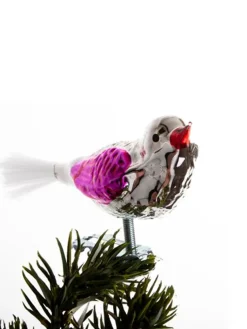 Fugl m. Klemme 10 cm, sølvfarvet/pink fra Brink Nordic