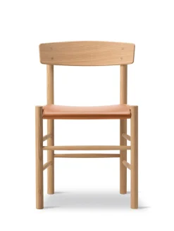 J39 Folkestolen Sædepolstret, Cognac Læder af Børge Mogensen