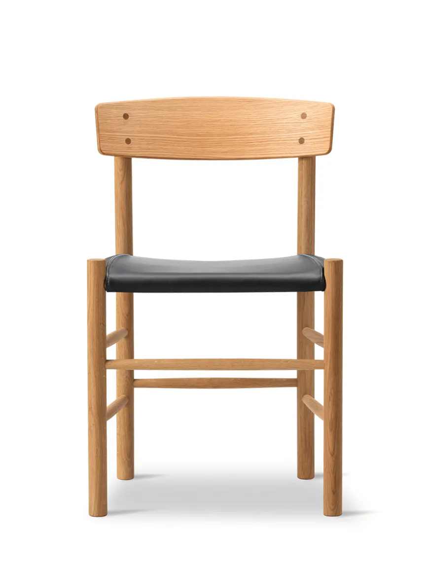 J39 Folkestolen Sædepolstret, Cognac Læder af Børge Mogensen