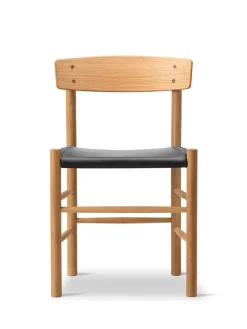 J39 Folkestolen Sædepolstret, Mørkebrun Læder af Børge Mogensen