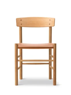 J39 Folkestolen Sædepolstret, Sort Læder af Børge Mogensen