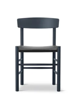 J39 Folkestolen Sædepolstret, Sort Læder af Børge Mogensen