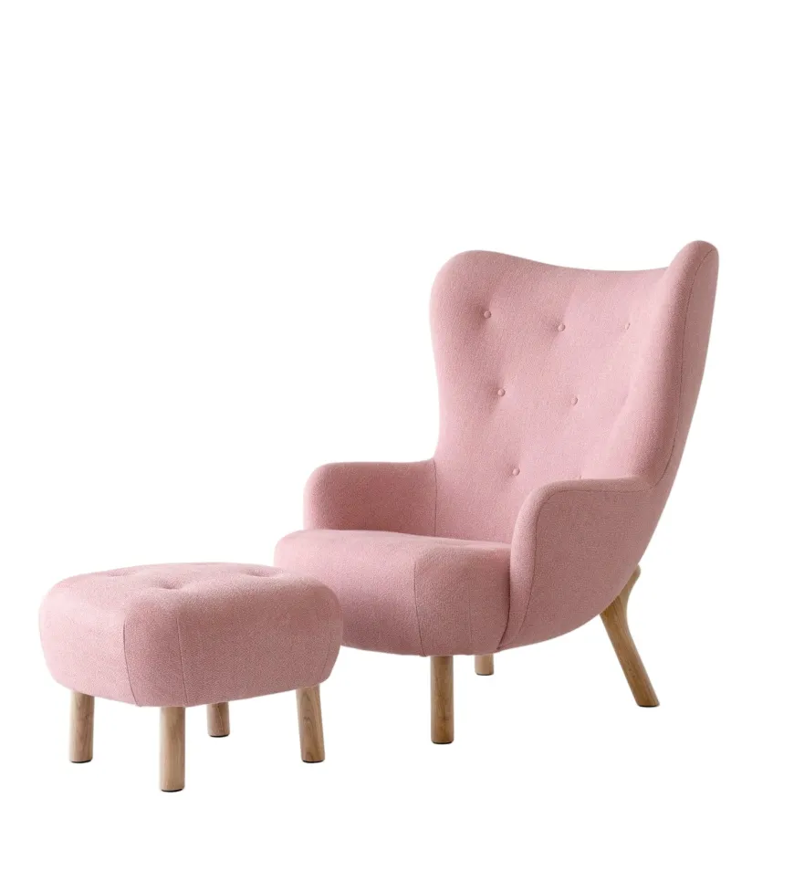 Petra VB3 lænestol inkl. Skammel, Sheepskin honey 50 fra &Tradition