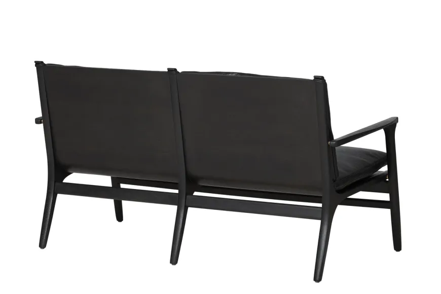 Rén Lounge sofa 2. pers sortmalet eg, sort læder fra Stellar Works