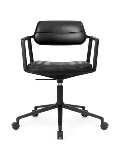 VIPP453 Swivel+ Chair m/sort stel & hjul, sort læder fra Vipp