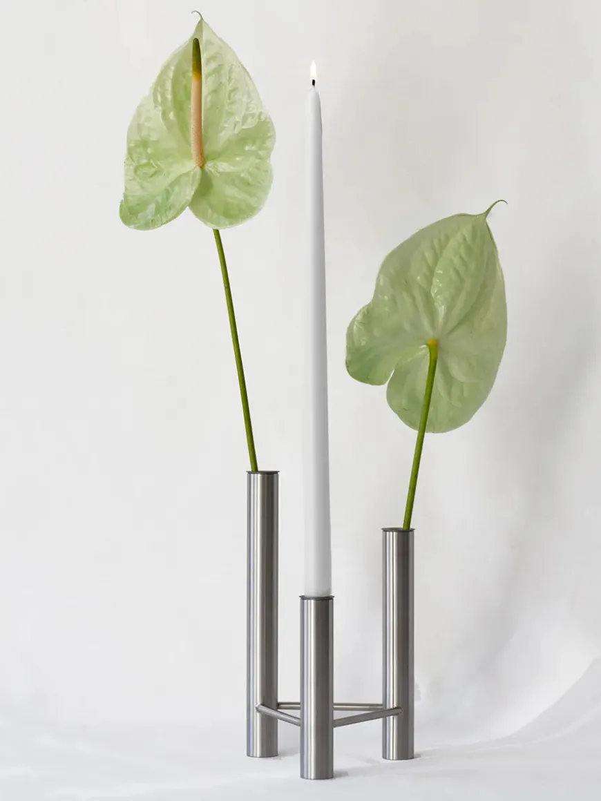 VISTA vase og lysestage, mat stål fra Kay Bojesen