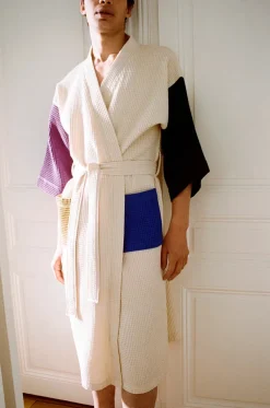 Waffle Badekåbe, dusty blue multi fra Hay